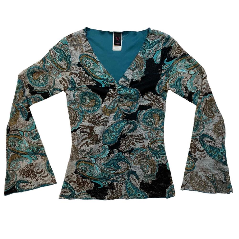 Mesh and lace Y2K bell sleeve milkmaid inspired top